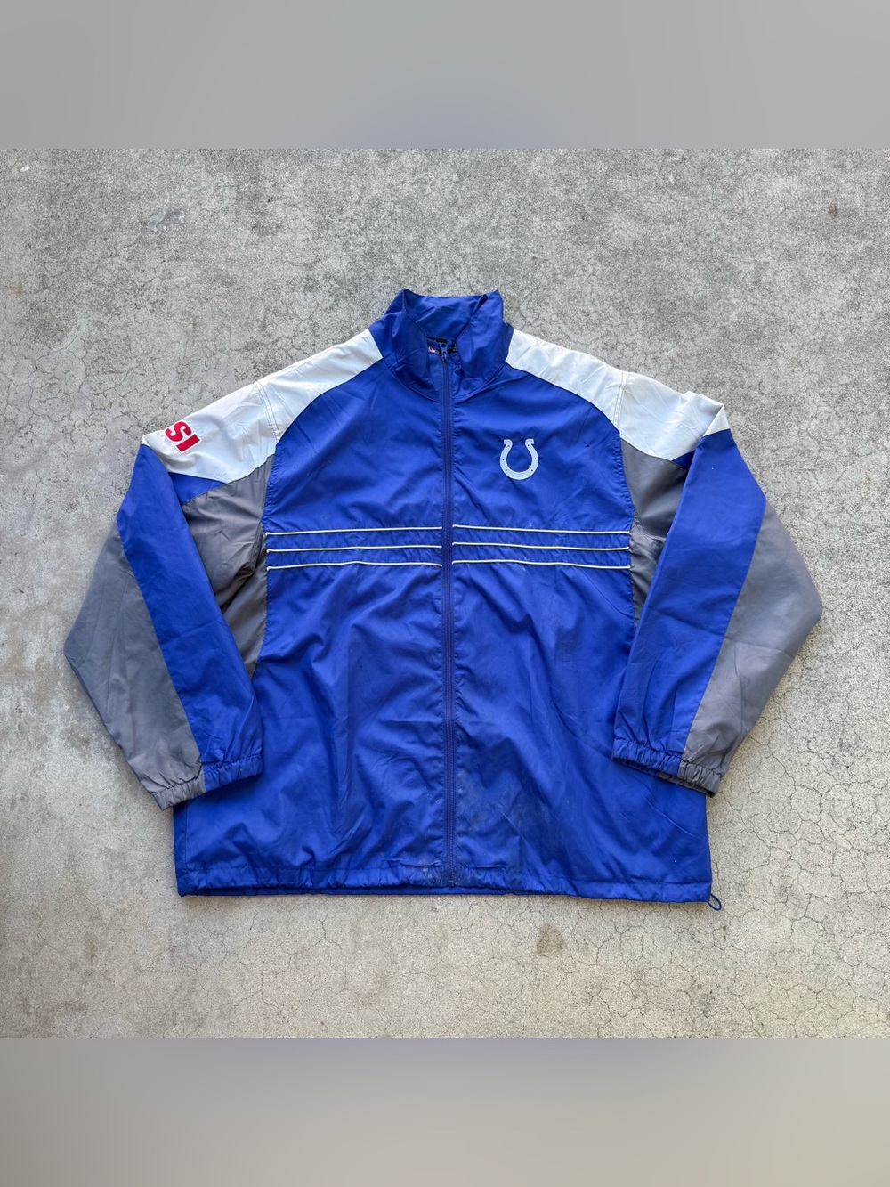 Distressed Indianapolis Colts NFL Reebok Full Zio Windbreaker Jacket Sz XL
